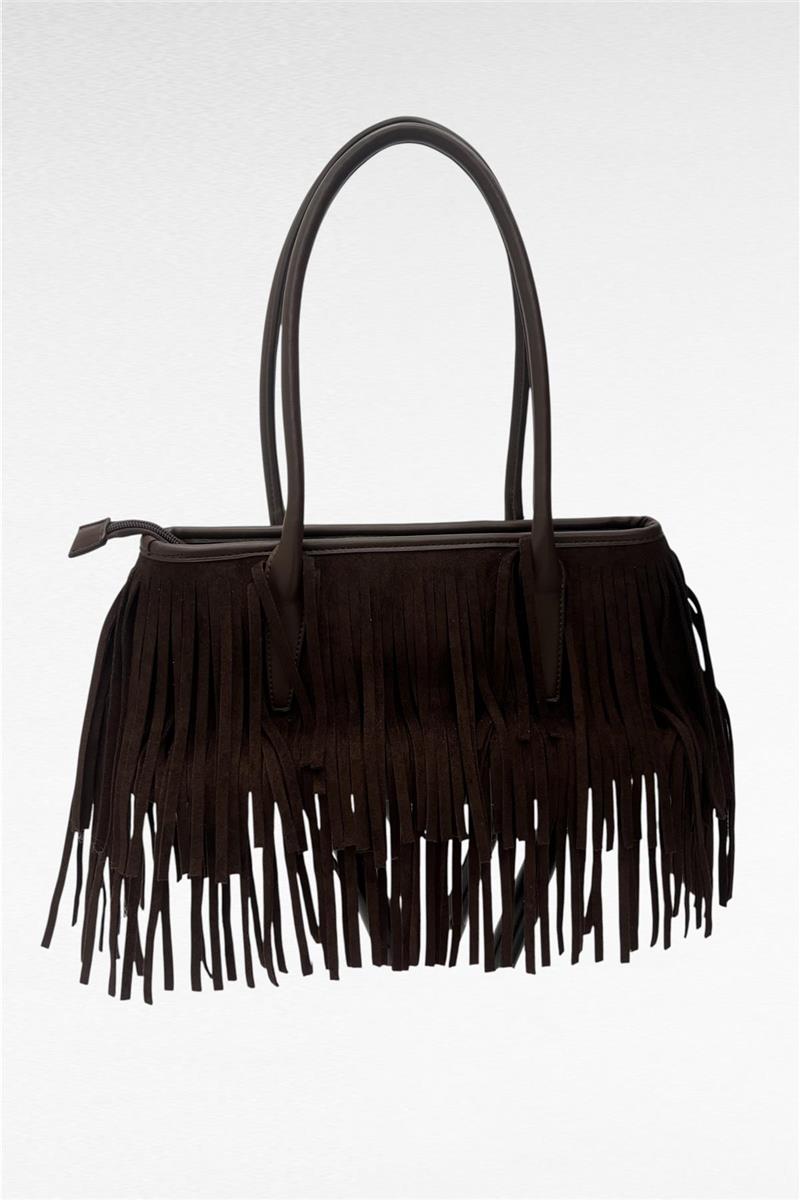 borsa rettangolare in camoscio con frange country